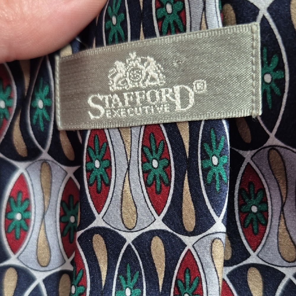 Stafford Executive Tie - Red, Green, Gold, Black Pattern